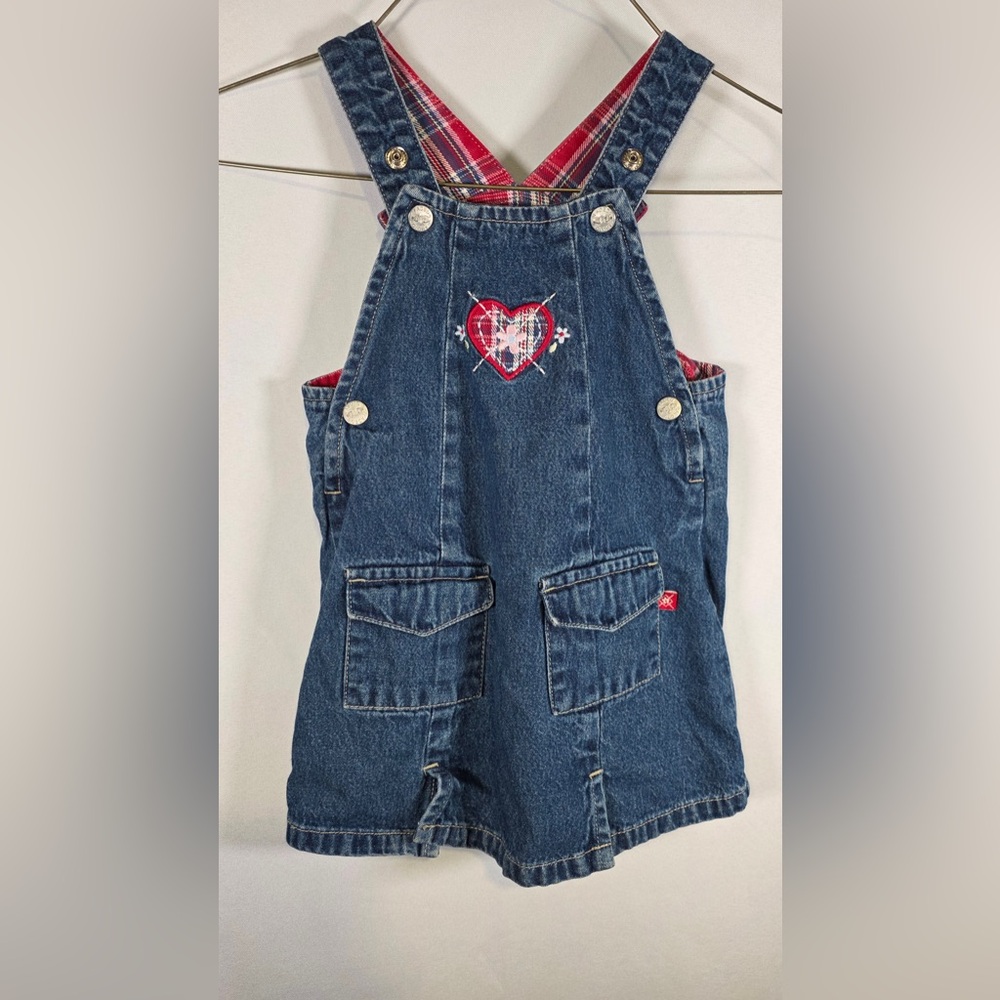Faded Glory Embroidered Denim Overall Dress Size 24 Months 100% Cotton